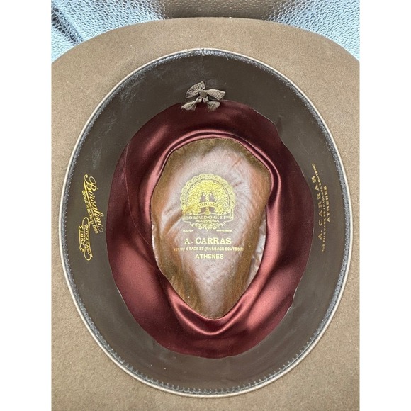 Borsalino A Carras Atenes Fur Felt Wool Fedora Hat Brown Ribbon Detail Mens 5.5 - Picture 5 of 12